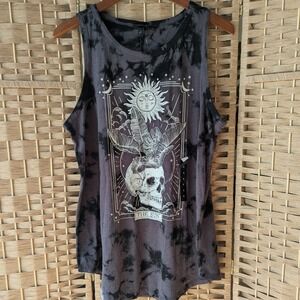 Torrid The Sun Tarot Skull Tie Dye Graphic Tank Top Charcoal Grey Black 1X NWT